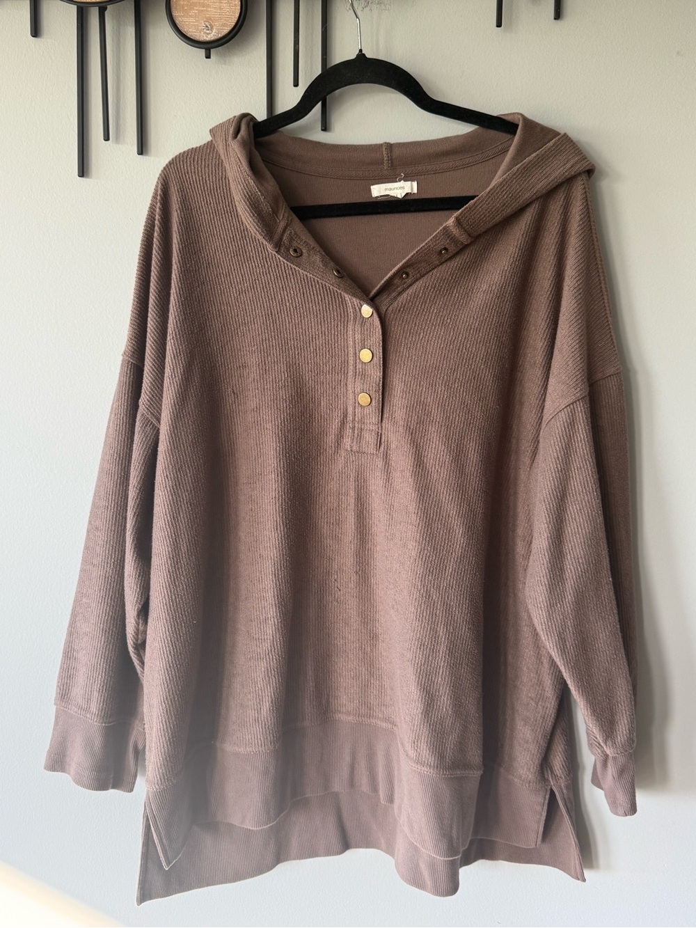 Maurices Hooded Pullover in Taupe Brown- 1X